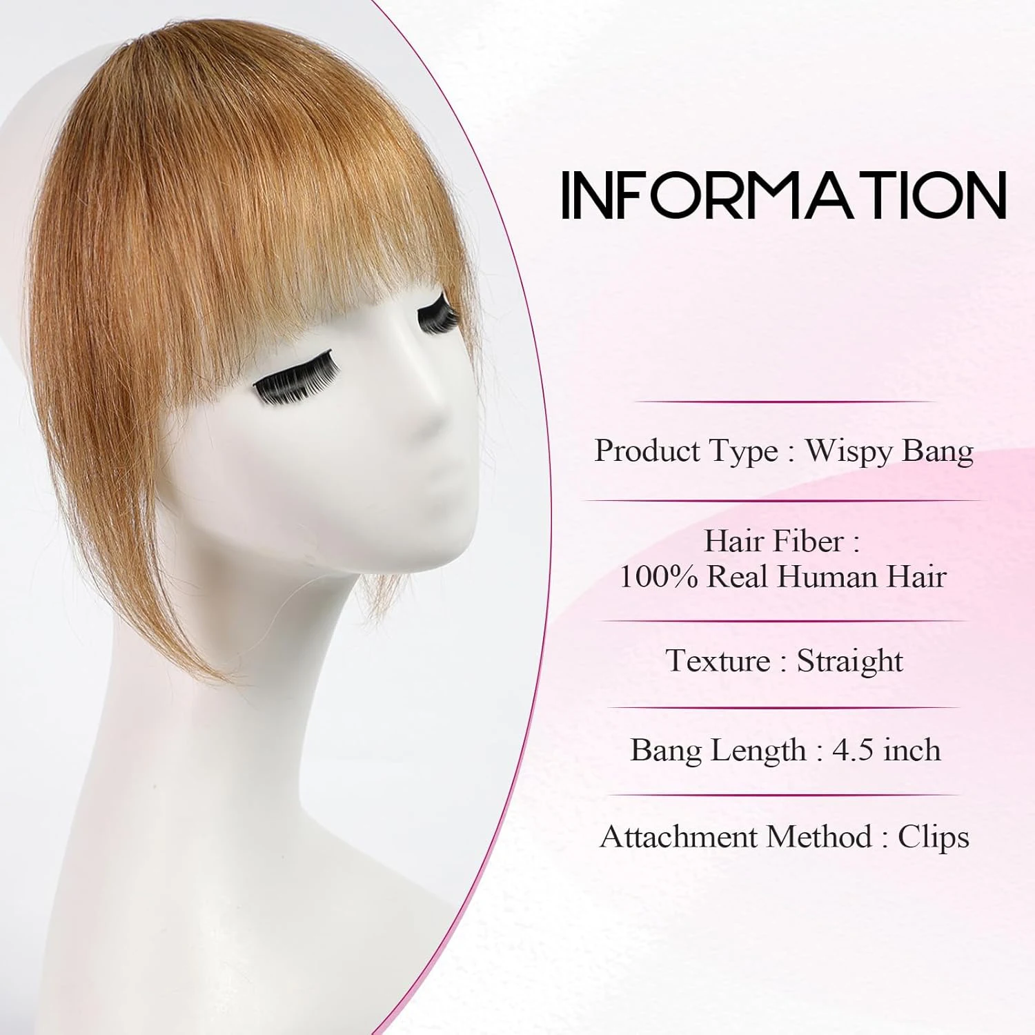 Frangia a clip per donna Frangia francese per capelli umani al 100% castano miele con clip antiscivolo Frangia ad aria nell'estensione dei capelli da indossare ogni giorno