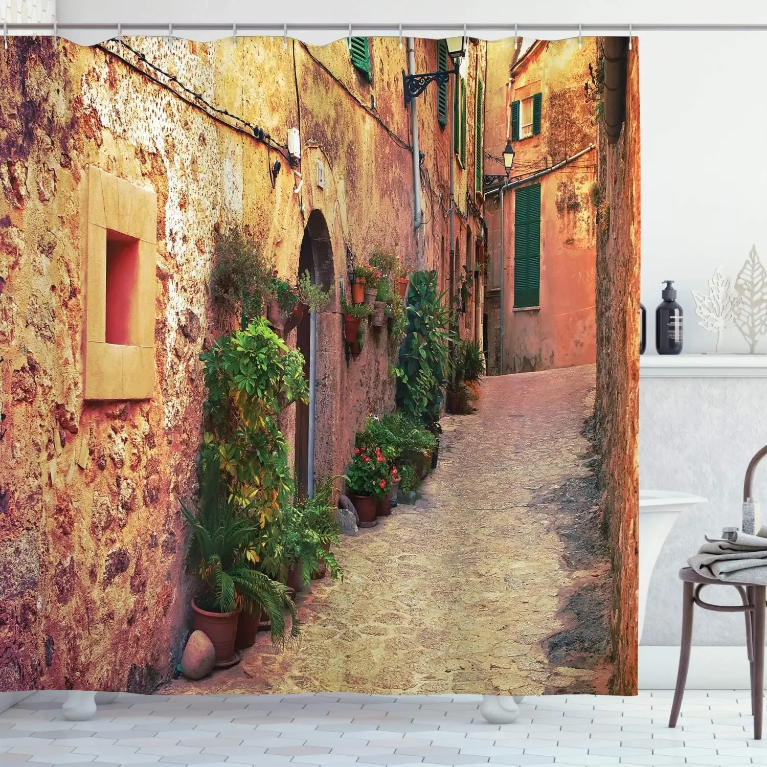 Wanderlust By Ho Me Lili Shower Curtain Street In Valldemossa Village Mallorca Spain Vintage Door Road Bathroom Decor With Hooks