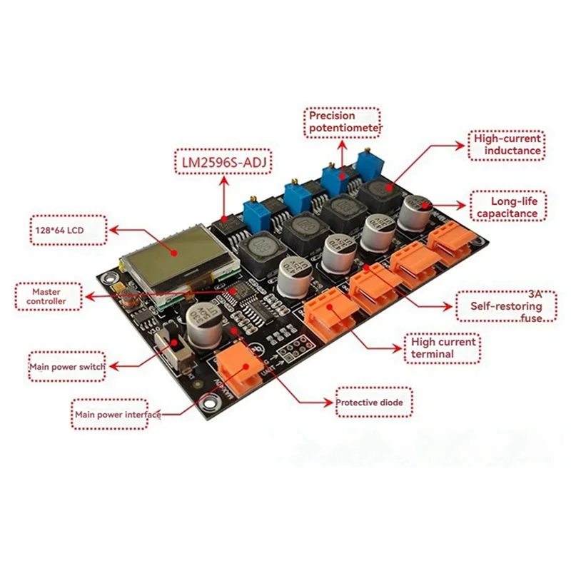 AA60-LM2596 다중 채널 스위치 전원 공급 장치 전원 모듈 DC-DC 항고혈압 디지털 전원 모듈 DC1.5V-30V