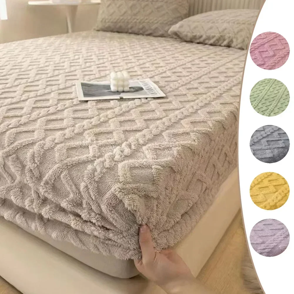 

Winter Warm Fitted Sheet Taffeta Velvet Bed Cover Solid Color Thickened Bed Cover Soft Comfortable Sábanas Para Cama Couvre Lit