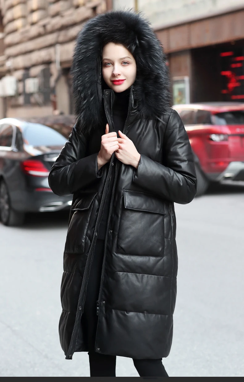 Imagem -05 - Pele de Carneiro Natural Grosso Cabolsa de Inverno Feminino Gola de Pele Grande à Prova Vento para Baixo Parkas 2023 Solto Couro Genuíno Outwear Puffer Jaquetas