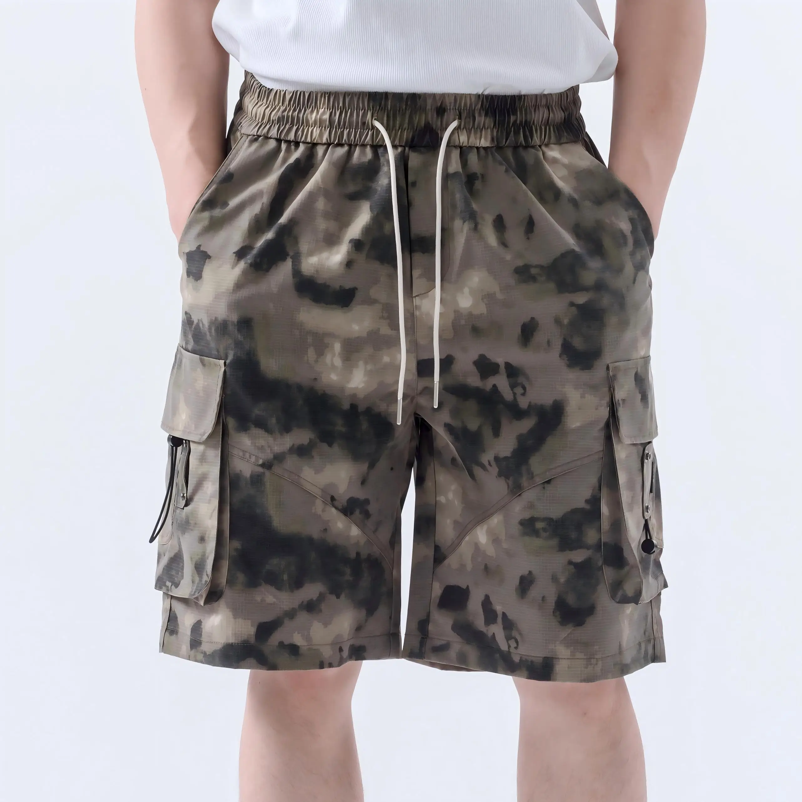 Drawstring Elastic Graphic Pants Camouflage Cargo Pants Work Shorts Knee Length Pants Work Pants for Summer