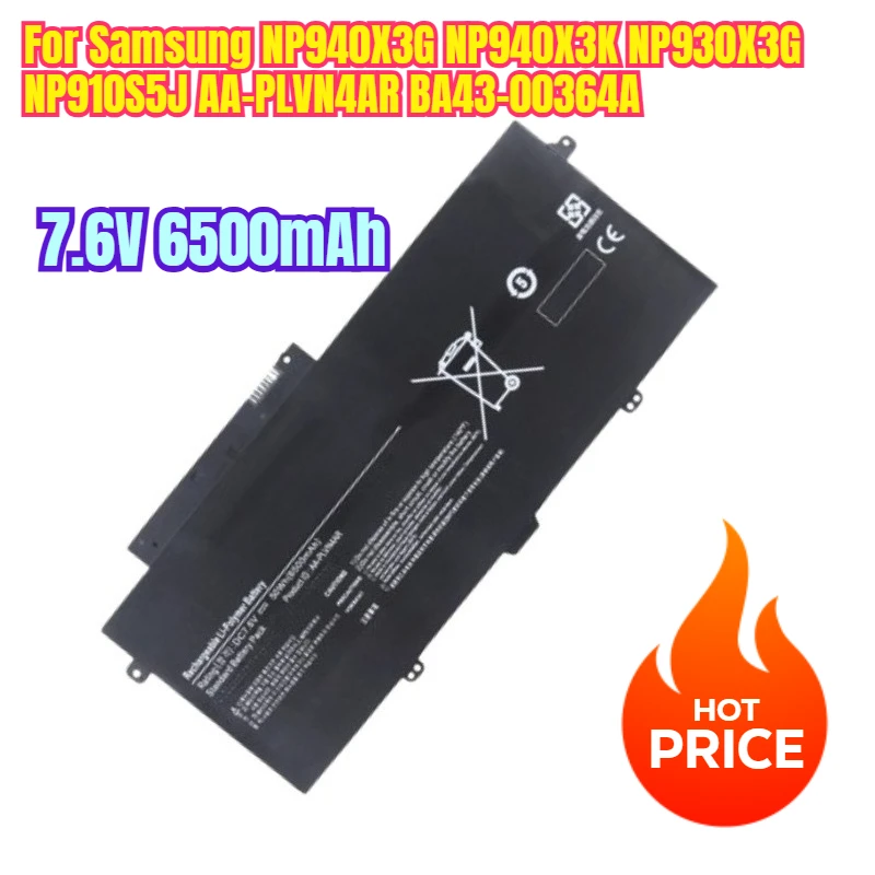 

7.6V 6500mAh Laptop Batteries for Samsung NP940X3G NP940X3K NP930X3G NP910S5J AA-PLVN4AR BA43-00364A