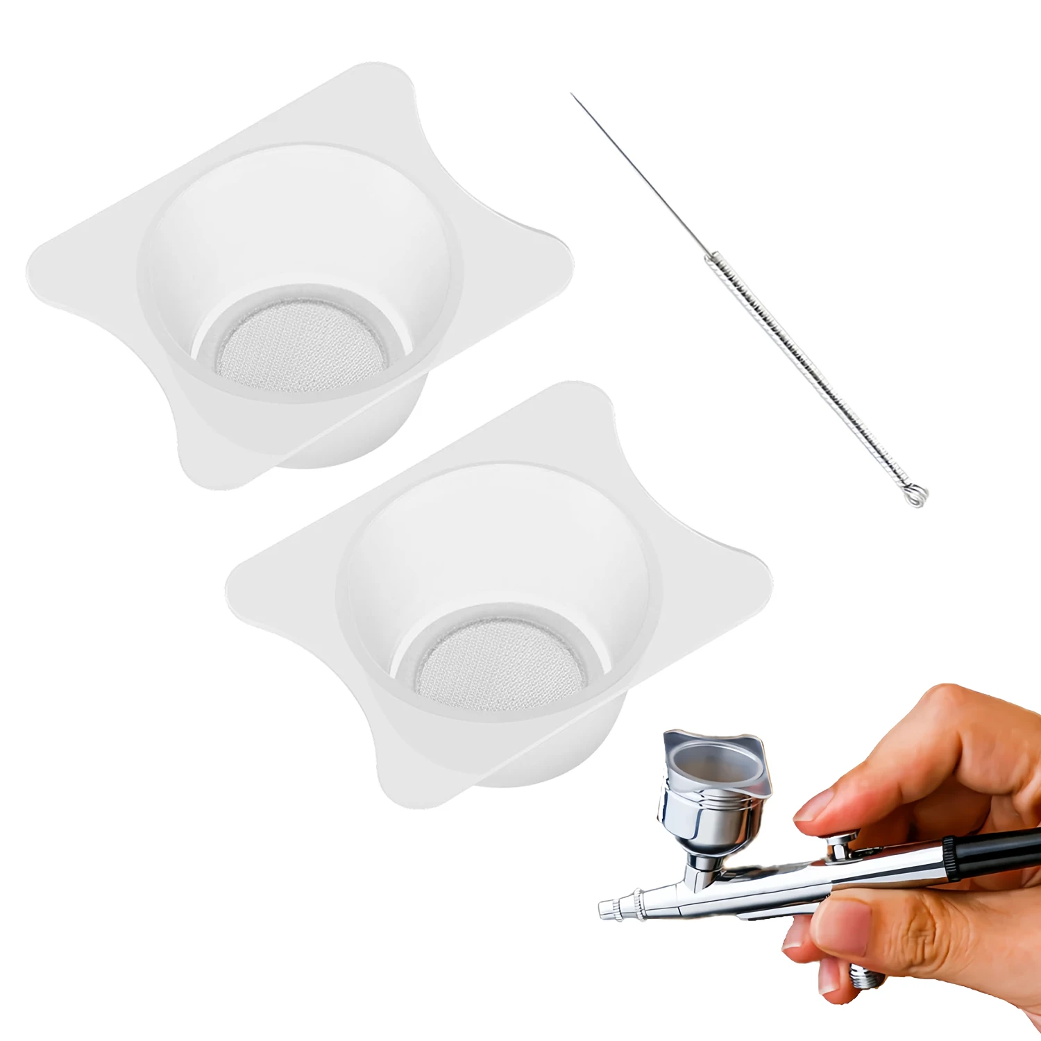 Joystar 2PCS Airbrush Filter Cup, 24mm-33mm Model Paint Purification Cup with Nozzle Cleaning Needle Model Coloring Tool