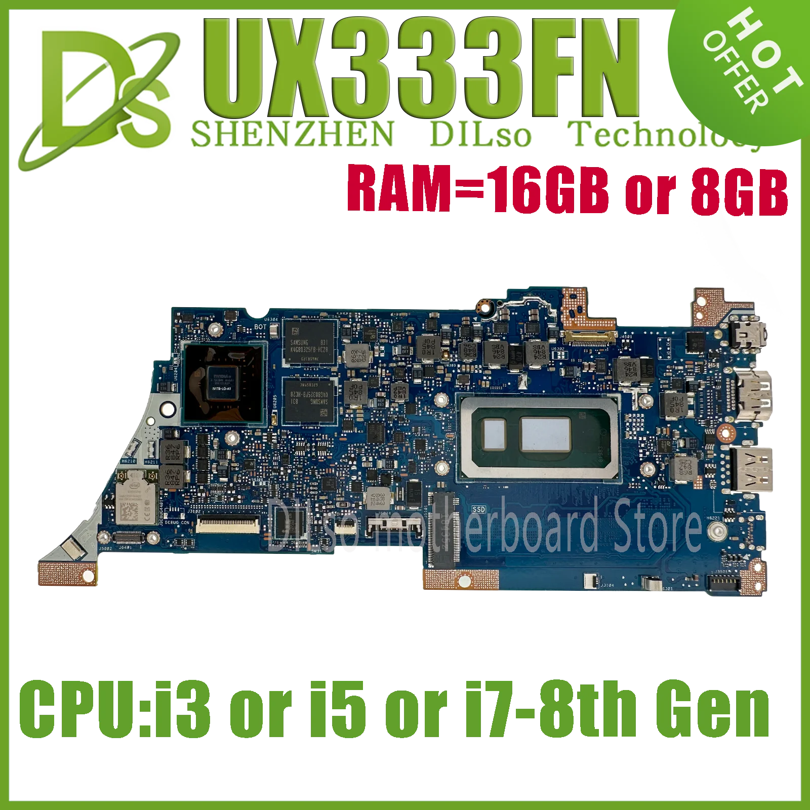 

KEFU UX333FN Motherboard For Asus ZenBook 13 UX333FA UX333FN U3300F Laptop Mainboard I3-I5-I7 8th Gen RAM-8GB/16GB 100% Test OK