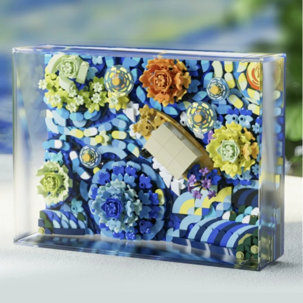 

MOC звездное небо цветок иллюстрация луна ночь набор строительных блоков романтическая вечная живопись игрушки детские подарки на день рождения и праздник