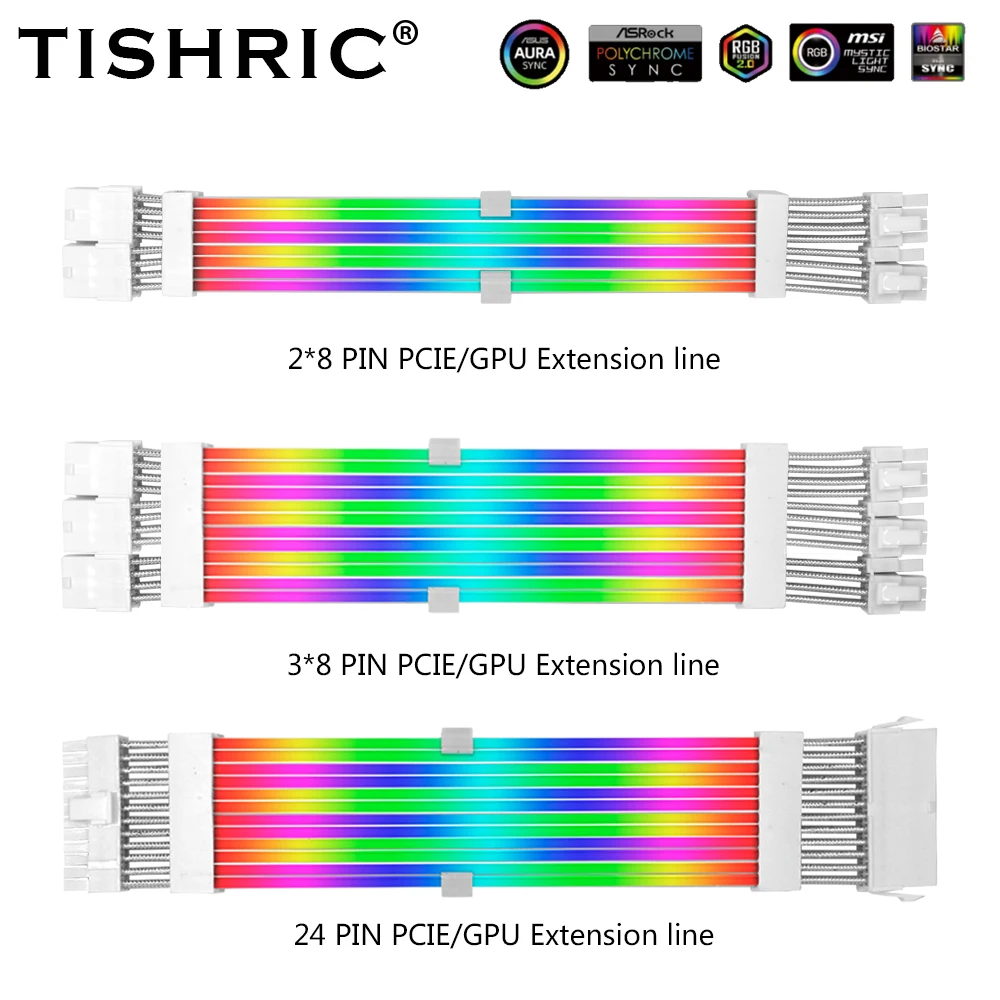 

TISHRIC 5 в 3 PIN светящийся неоновый провод 8 pin 24 pin ARGB ATX удлинитель Кабель синхронизации блока питания комплект удлинительного кабеля ATX