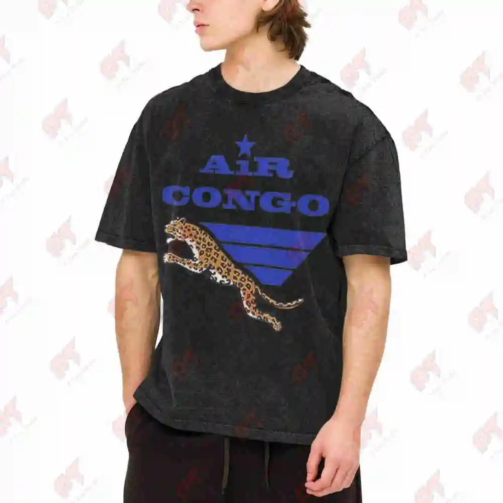 Air Congo Leopard Vintage Washed Tee Pure Cotton T-Shirt