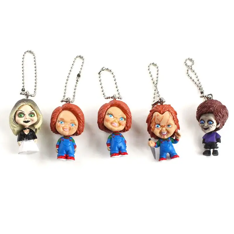 4-5.5ซม.5Pcs 6ชิ้น/เซ็ตภาพยนตร์สยองขวัญเด็ก Chucky พวงกุญแจเจ้าสาวของ Chucky จี้ของเล่น PVC ตุ๊กตาตุ๊กตาของขวัญเด็ก