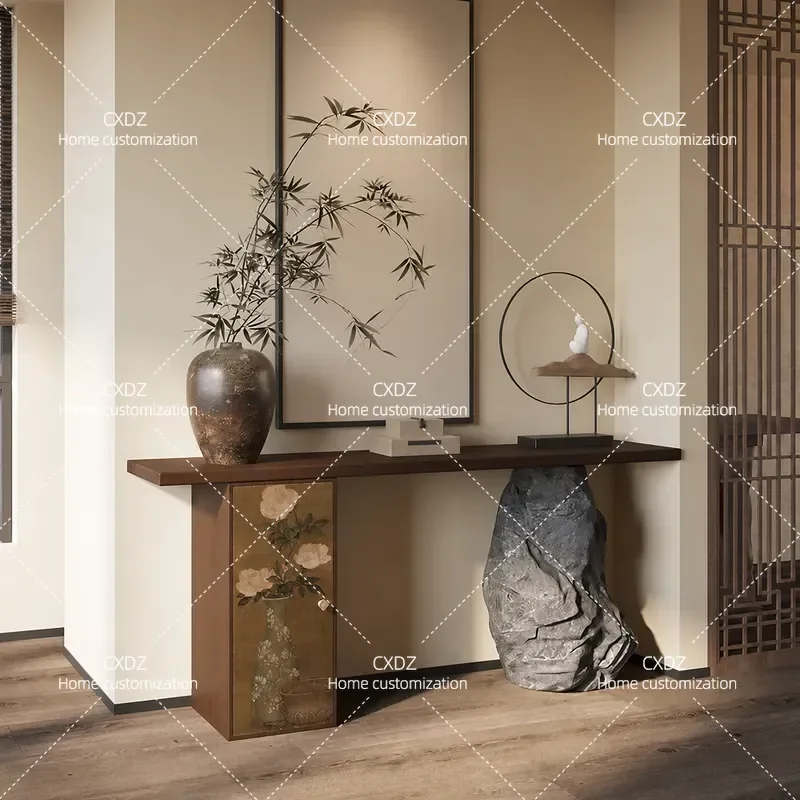 Song-style aesthetics foyer strip table solid wood against the wall living room entrance front door porch table simulation