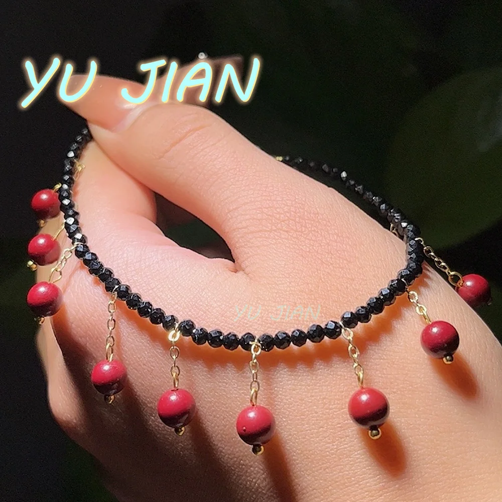 

Handmade Natural Cinnabar Spinel Anklet Exquisite DIY Hand Hewelry Foot Decoration Rare Lucky Chain Fine Jewelry