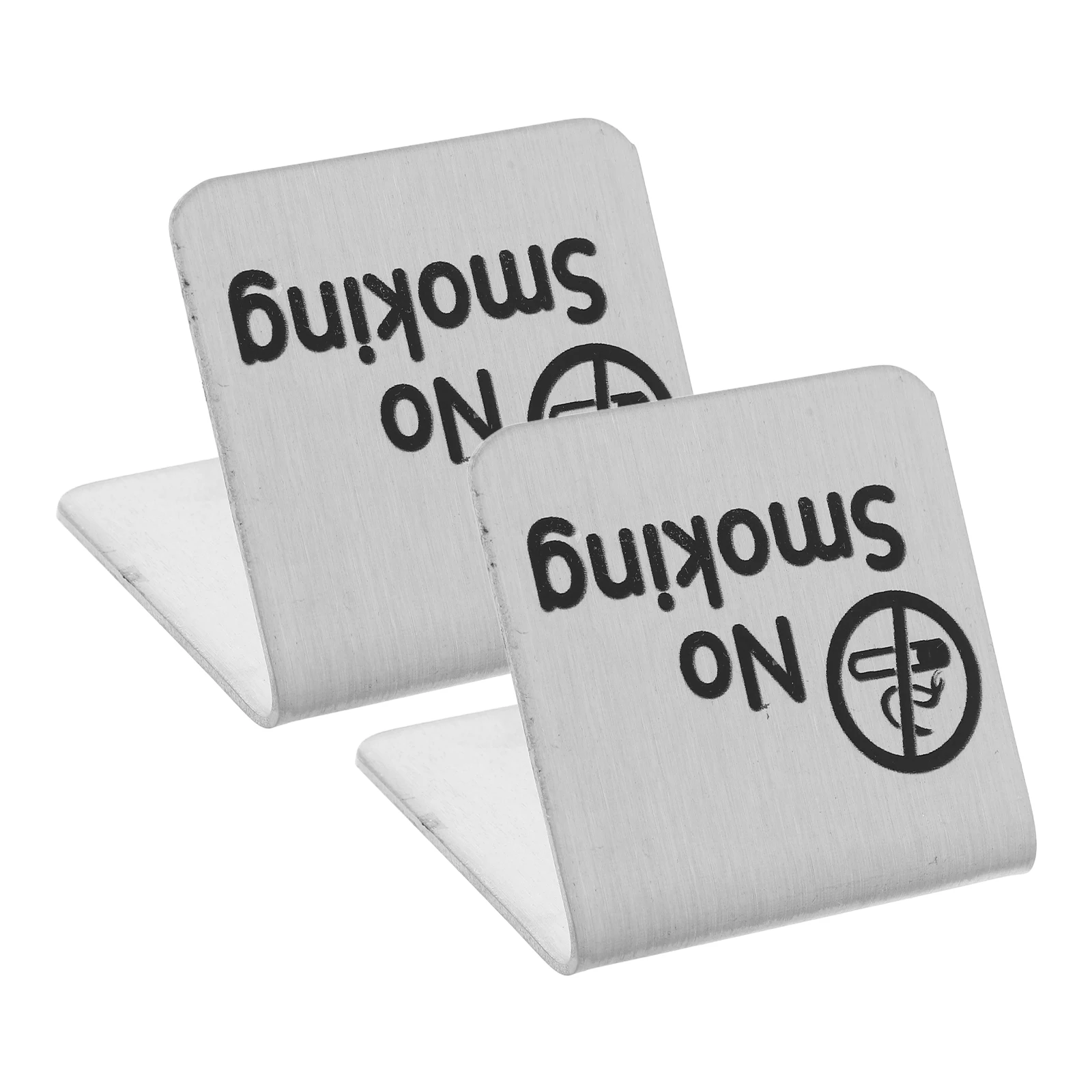

2Pcs No Smoking Stainless Steel Table Signs Double Side Reserved Card Tent for Restaurant Office Hotel Business