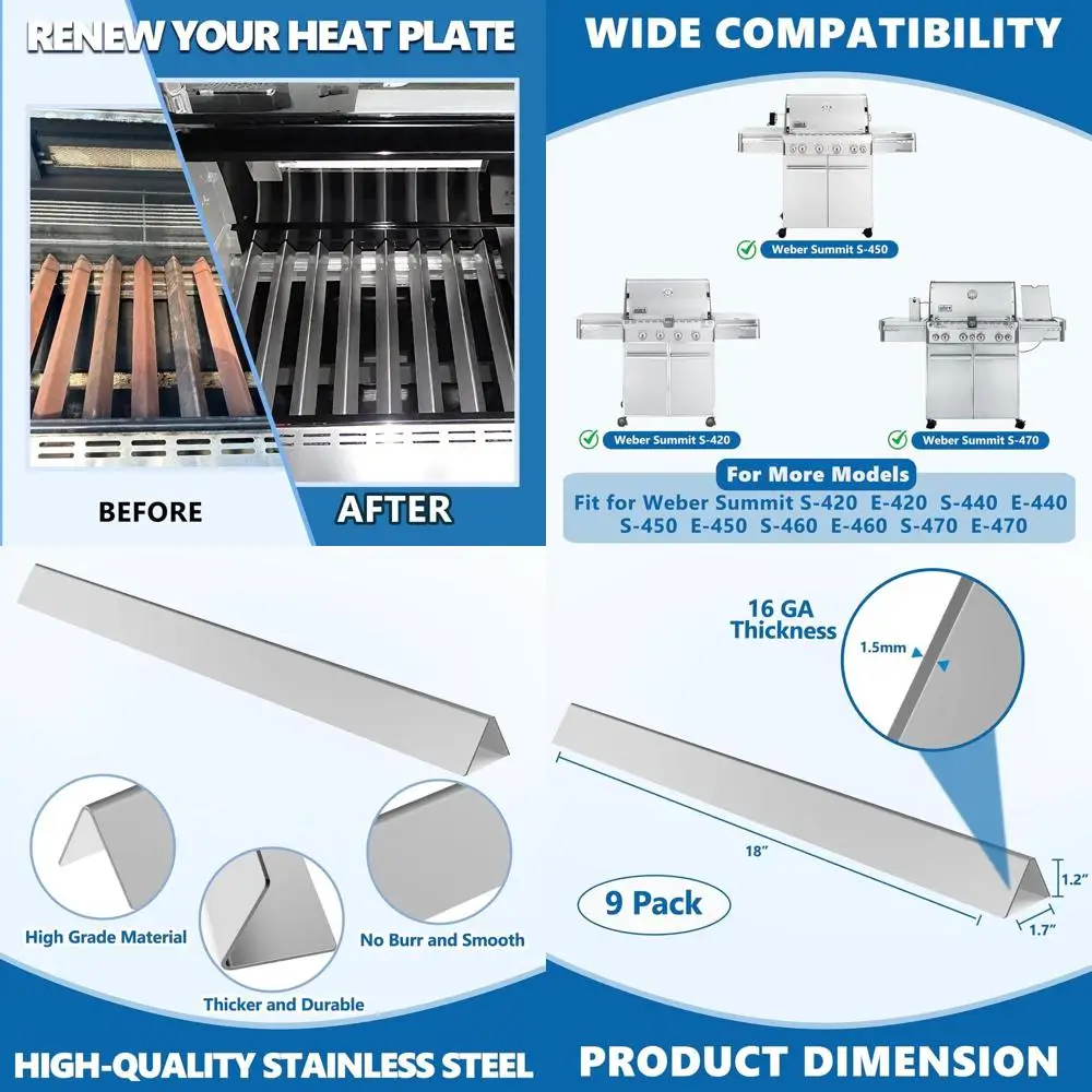 

Weber Summit 400 Series Gas Grills 18-1/8 Stainless Steel Flavorizer Bars, 9-Pack Replacement Parts for E/S-420/450/440/460/470