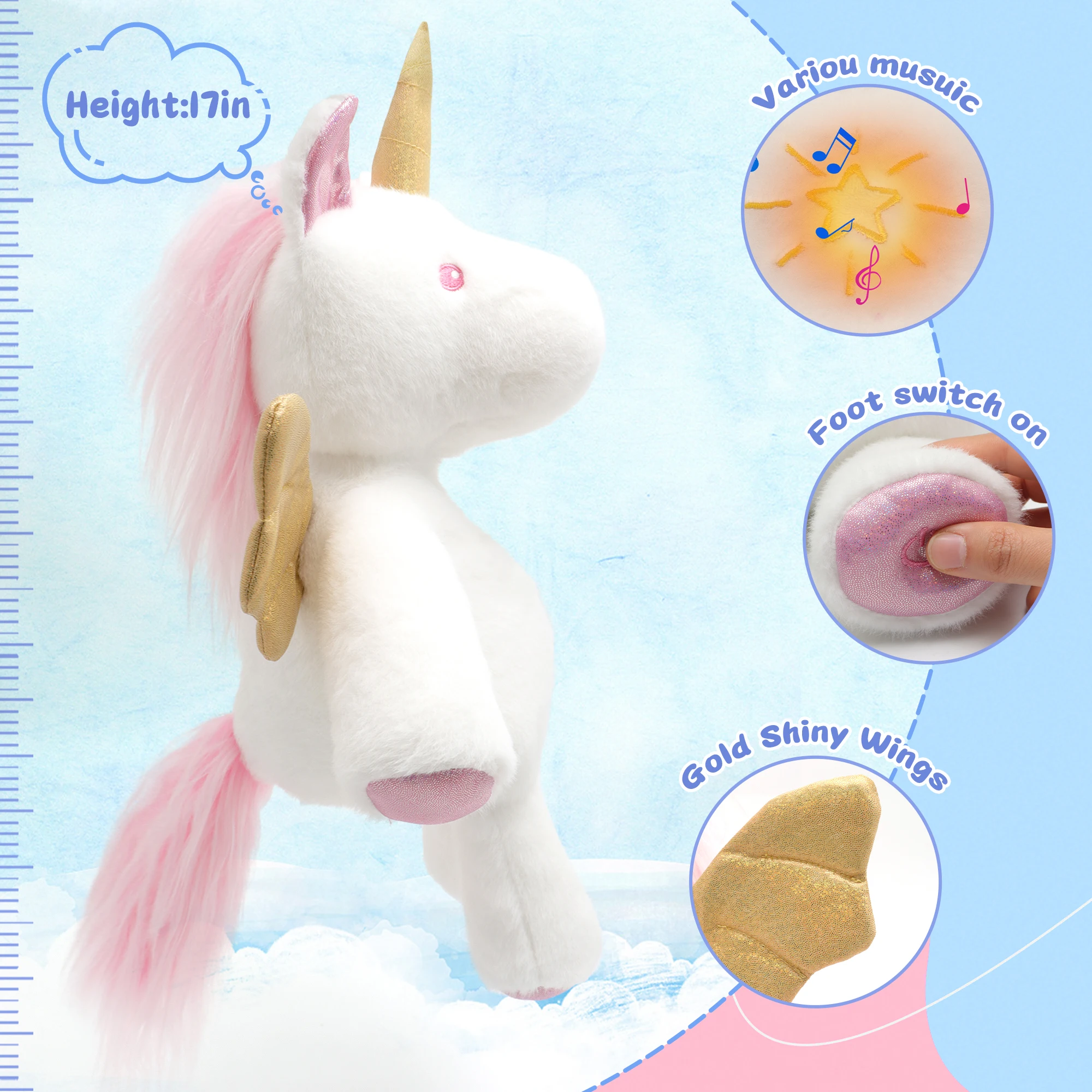 Juguete de peluche de unicornio Musical con Control remoto, caja de regalo de Animal de peluche suave, regalo de Pascua y Navidad para niños y niñas