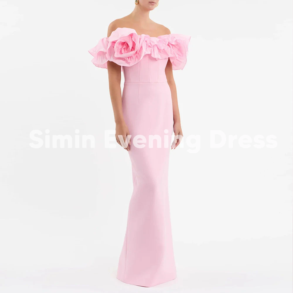 

Simin Women's 3D Flowers Boat-neck Straight Saudi Evening Dresses With Sleeveless Floor-Length Formal Elegant Party Dresses 2025