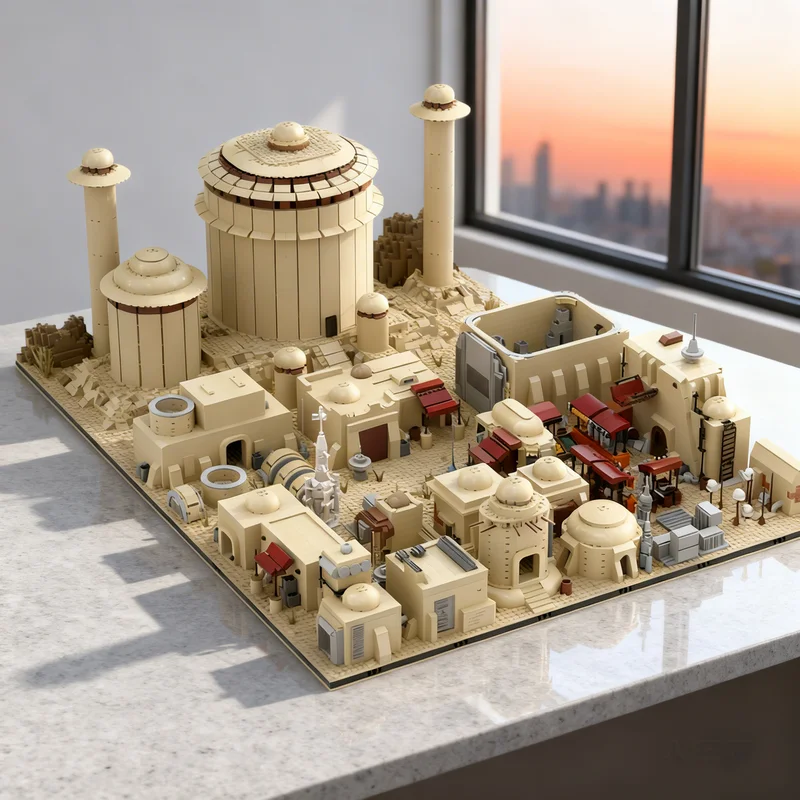 

9585 деталей MOC: Модульная космическая пустынная деревня, сборка из 18 моделей звездных битв, конструктор, креативный подарок, декор для демонстрации, для взрослых