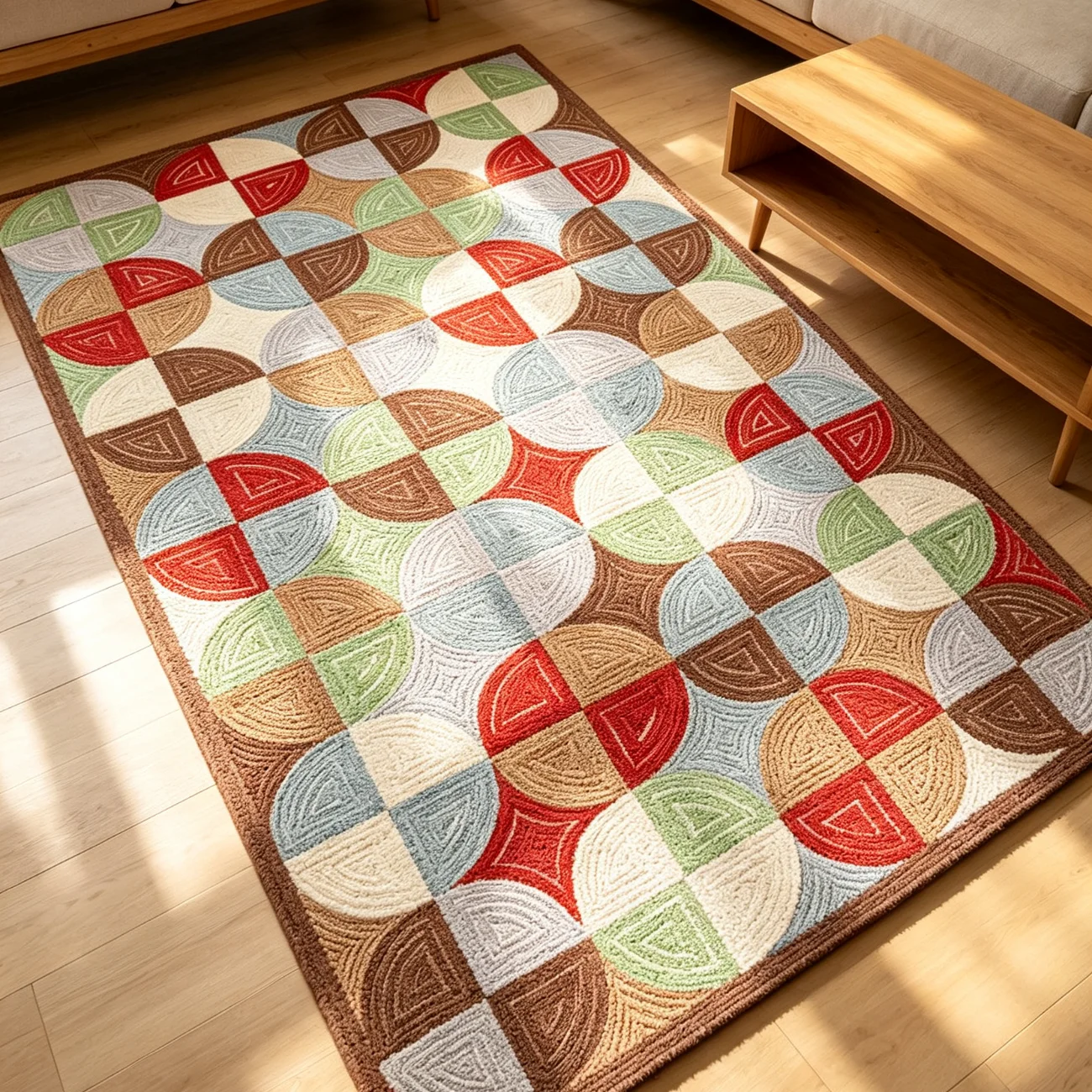 Living Room Rug Geometric Semicircle Carpet Sofa Tea Table Floor Mat NonSlip Boho Mid Century Modern Textured Area Rug