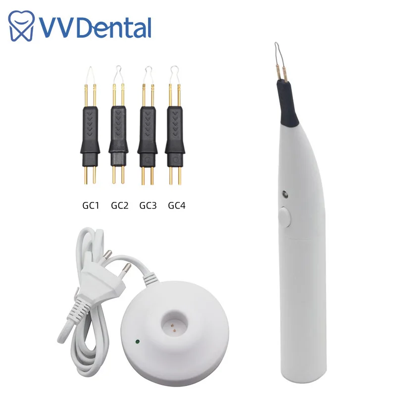 Dental Gutta Cutter Electrocoagulation Hemostatic Pen 4 Tips Tooth and Gingival Percha Cutting Wireless Charging Socket Heating