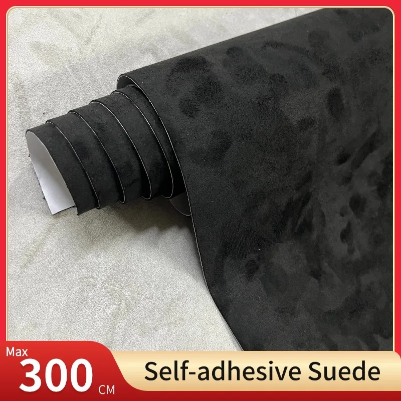 Black Suede Fabric Wrap Stickers 300X50CM Car Interior Decoration Premium Self-adhesive Suede Patch for Car Ceiling Doors Sofa