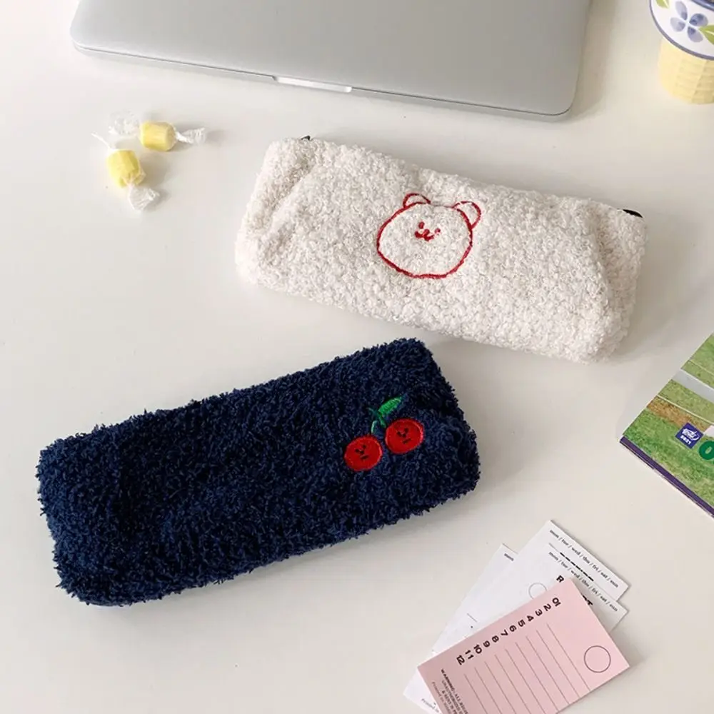 Portable Plush Pen Bag Cherry Office School Supplies Pencil Case Stationery Stationery Organizer Student