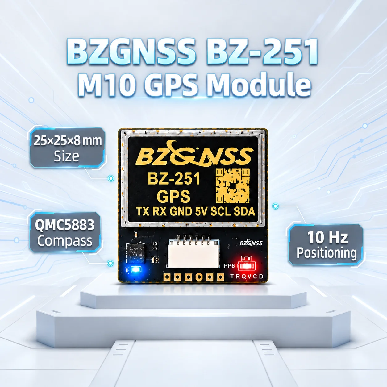 BZGNSS BZ-251 M10 GPS Module with QMC5883 Compass 10Hz 5V 25x25x8mm 115200bps UART NMEA for FPV Drones F405 F722 INAV Fixed Wing