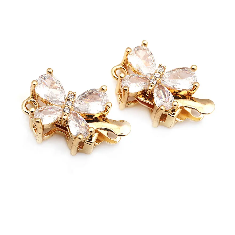 4 set 18K warna emas kuningan dan zirkon kupu-kupu 1 garis dan 2 garis kalung menghubungkan gesper Diy membuat Perhiasan Aksesoris