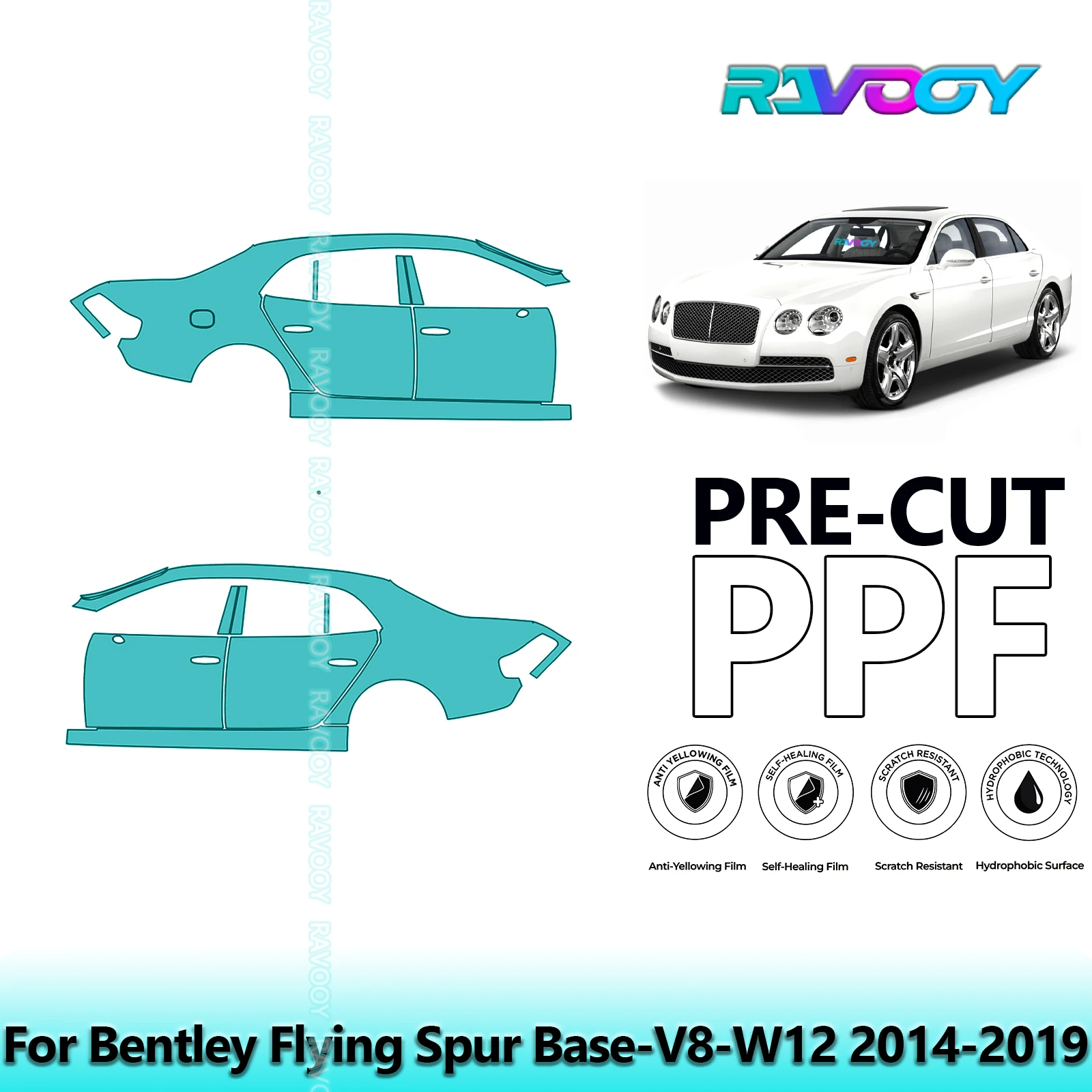

For Bentley Flying Spur Base-V8-W12 2014-2019 8.5mil Clear Matte Pre-Cut PPF Door & A/B Pillar Kit TPU Paint Protection Film Set