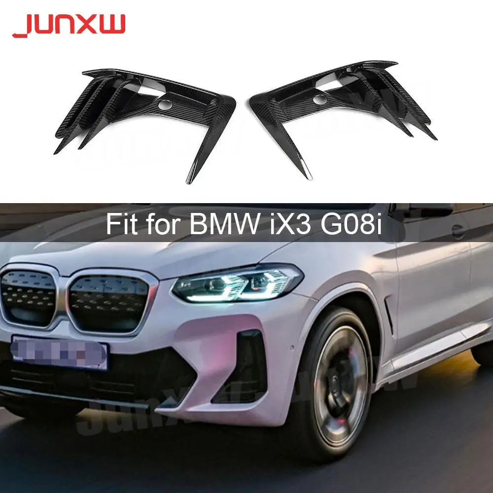 

2PCS Carbon Fiber Front Bumper Foglamp Air Vent Trim Mesh Covers Grill Frame FRP For BMW iX3 G08i 2022 Bodykits Black Decoration