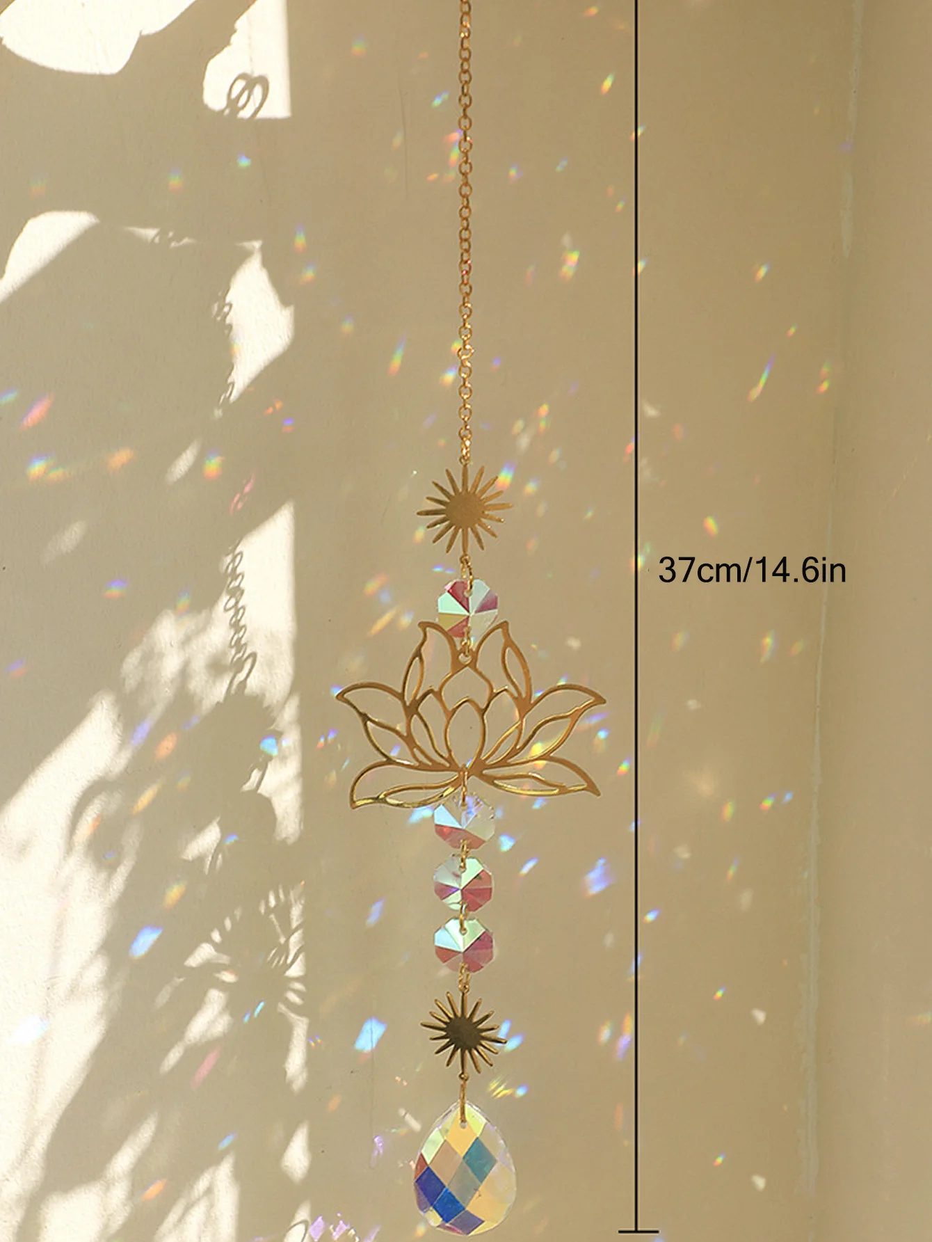 1pc Suncatcher giardinaggio artigianato Golden Lotus AB ciondolo con goccia d\'acqua colorata ciondolo con decorazione in cristallo