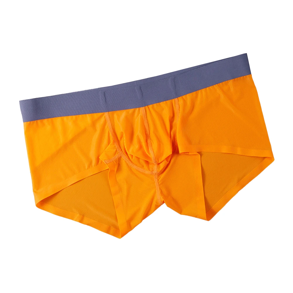 Sexy Men's Solid Ice Silk Skin-friendly Briefs Convex Pouch Shorts Breathable Comfortable Underpants Daily Thin Underwear