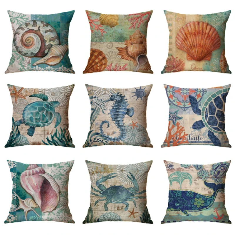 

Ocean Turtle Linen Pillowcase Marine Life Pillows Case for Bedroom Home Decoration Modern Pillow Covers Decorative Luxury 45x45