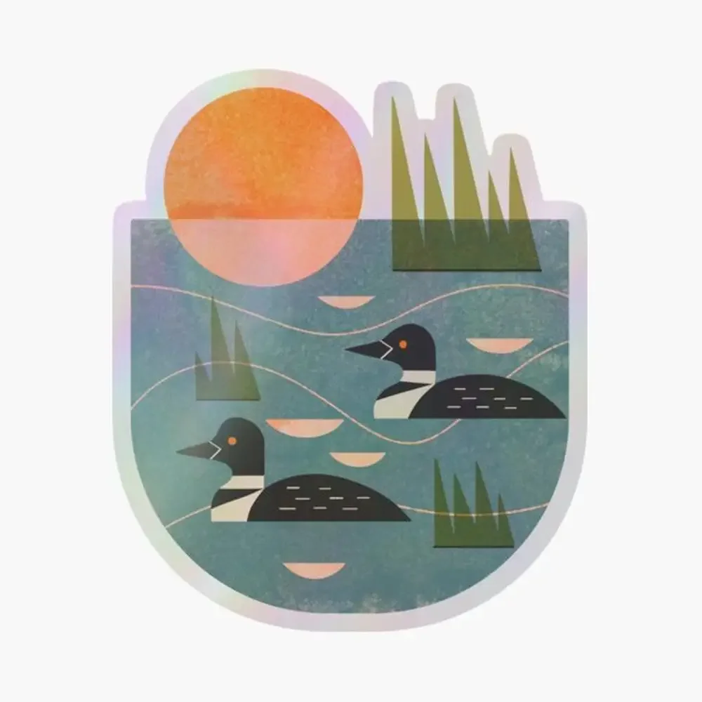 

Loon Lake Holographic Sticker for Laptop Decor Bedroom Car Cute Cartoon Art Fashionable Public Suitcase