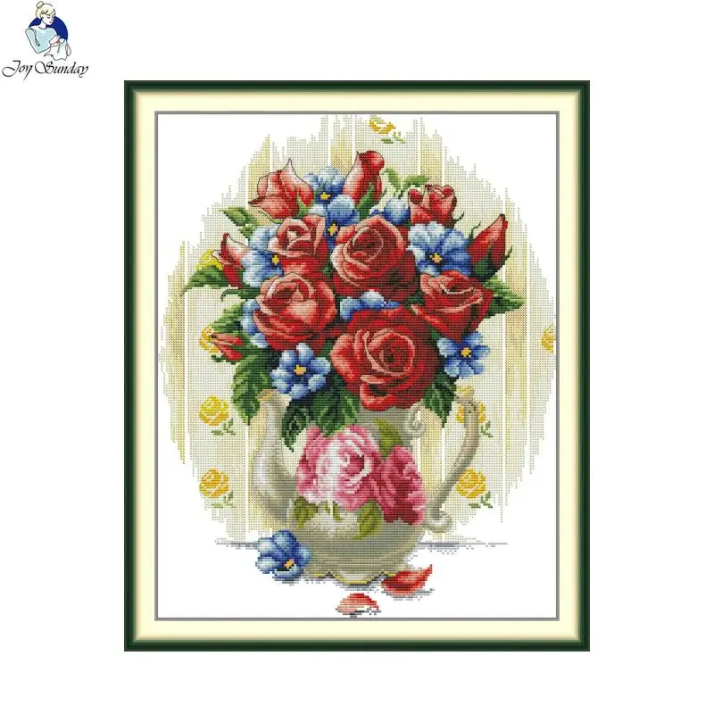 Joy Sunday Çapraz Dikiş Seti DIY Nakış 11CT 14CT 16CT Sanat Zanaat El Sanatları Hobi Dikiş Ev Dekorasyon Hediyeler - Kırmızı Gül
