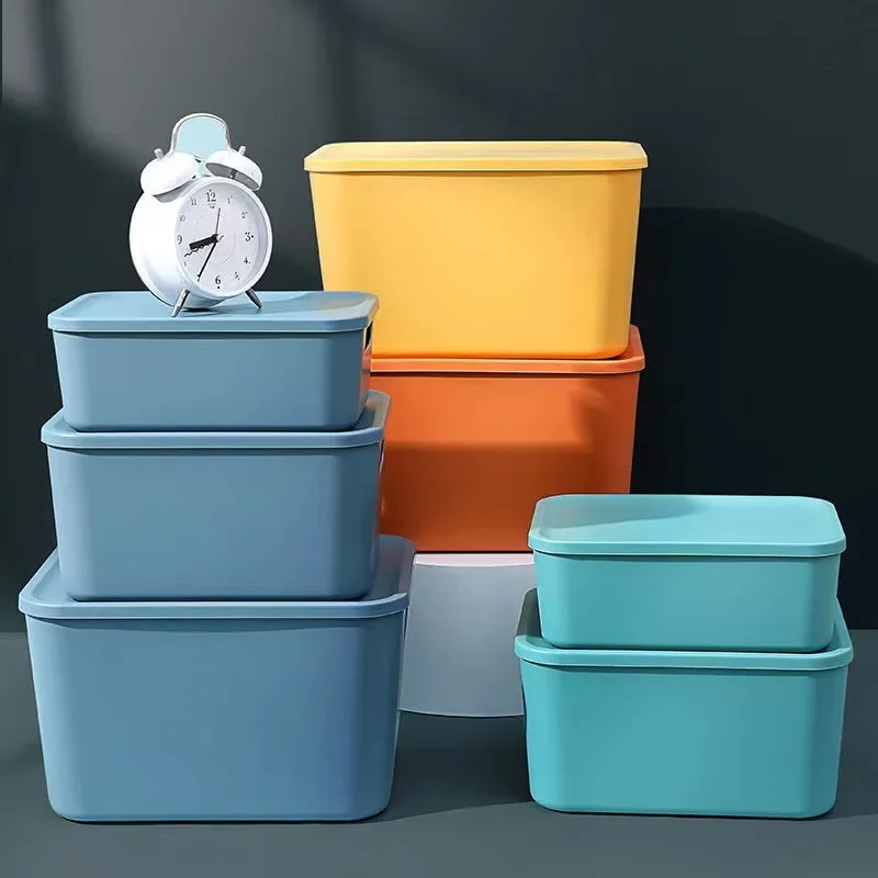 Plastic Storage Bins Stackable Baskets with Lid and Handle Colorful Desktop Box Cubby Containers Cable Organizer Desk Cable Tidy