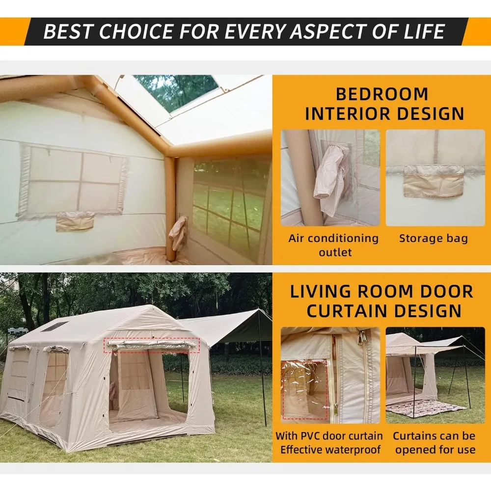 

10-12 Person Large Inflatable Camping Tent – 10×13ft Blow-Up House Tent with Canopy & Stove Jack for Group Outdoor Trips