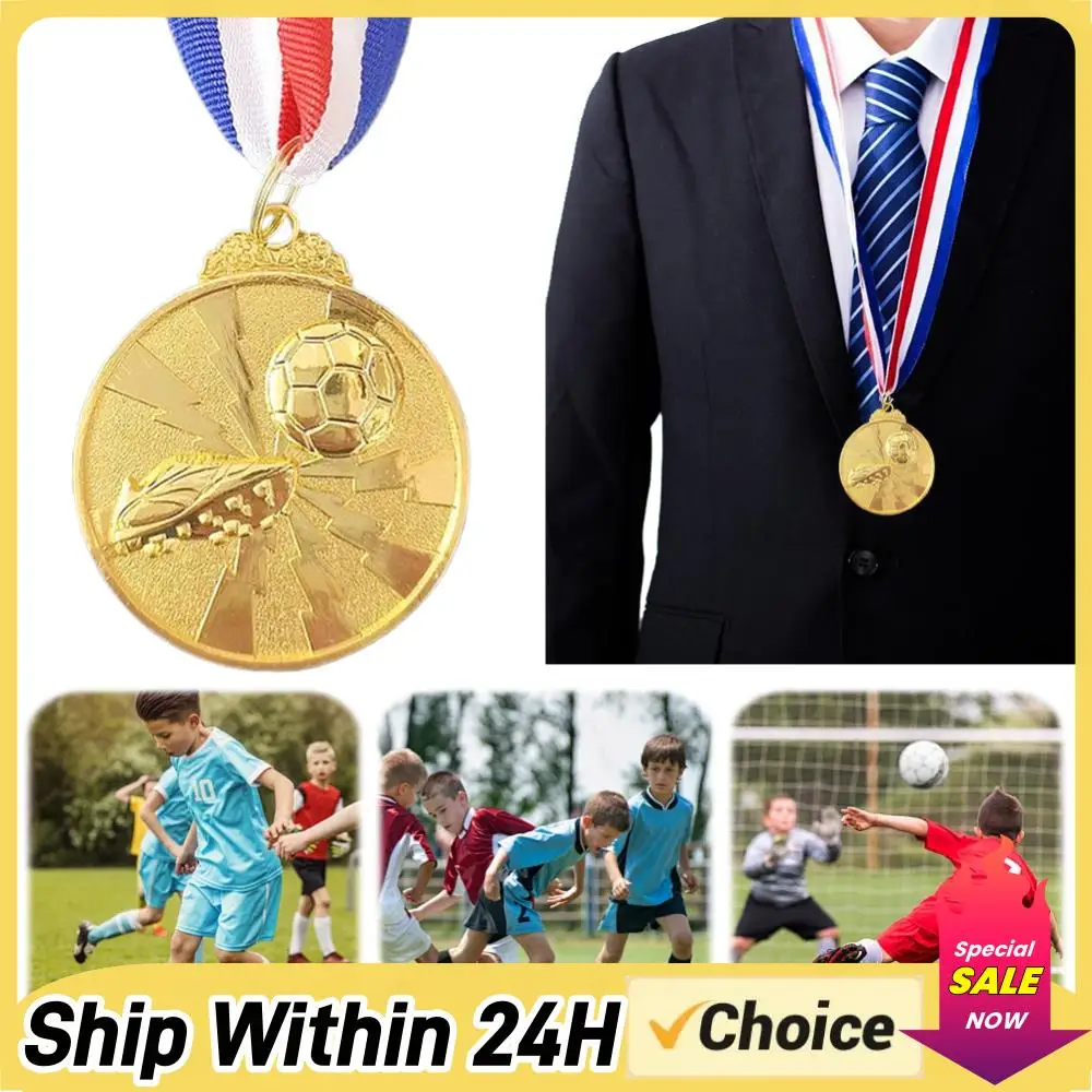 

Футбольные медали: золотые, серебряные, бронзовые наградные медали с лентой на шею, металлические медали победителям для спортивных соревнований и торжеств