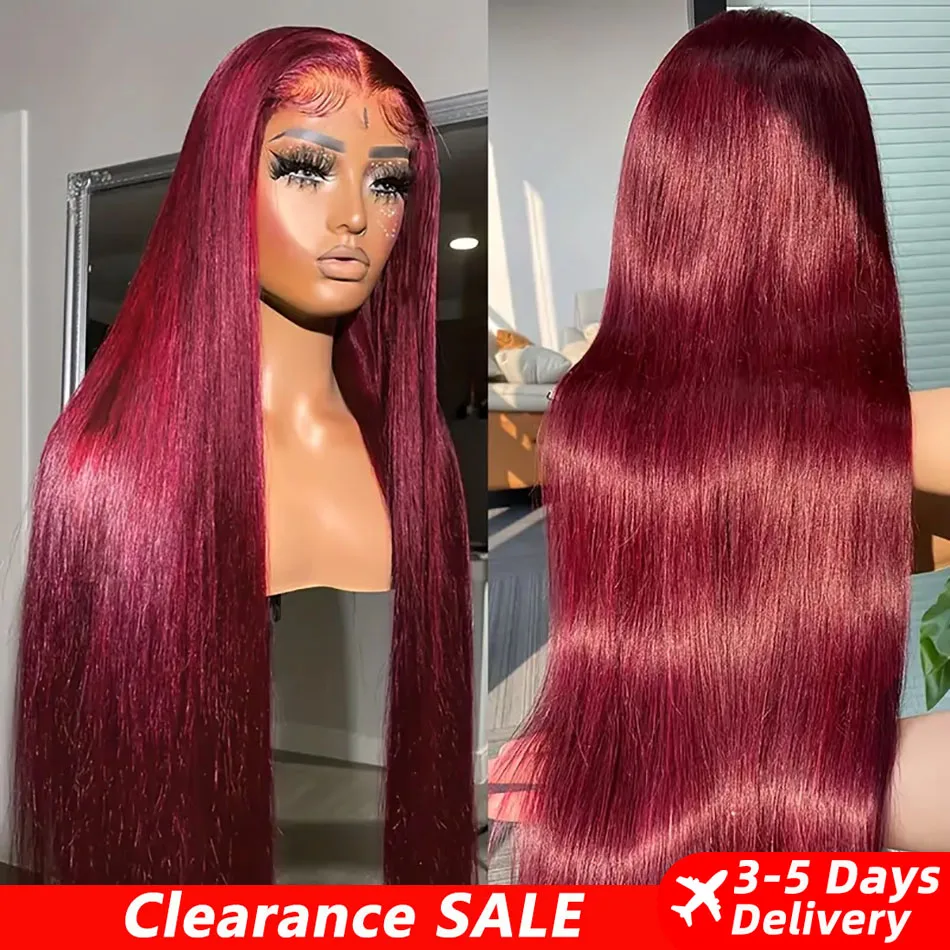 

99J Burgundy Colored Human Hair Wigs 13x6 HD Transparent Colored Lace Front Human Hair Wigs Straight Lace Frontal Wig