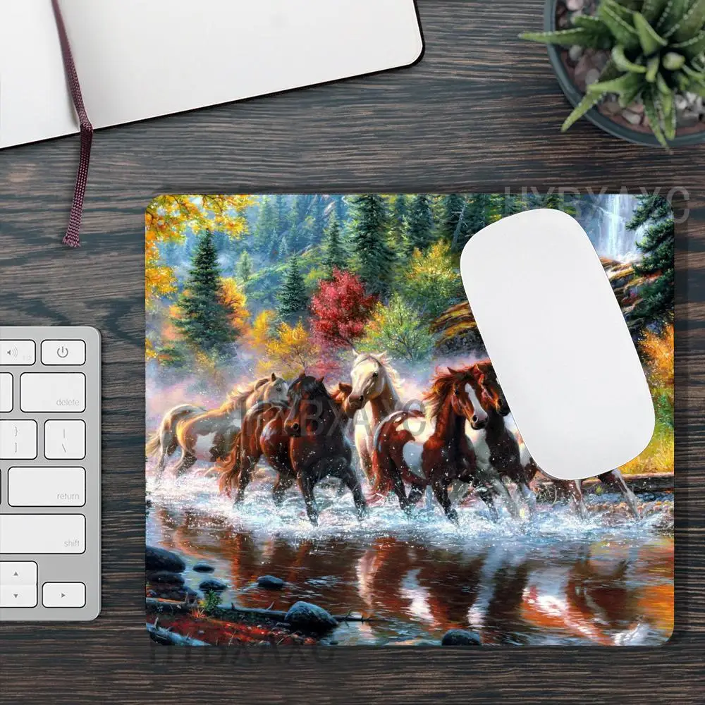 HYBXAXC Wild Horses Running In River Landscape Small Mouse Pad Desktop Computer Keyboard Wireless Mouse Boy Girl Gift