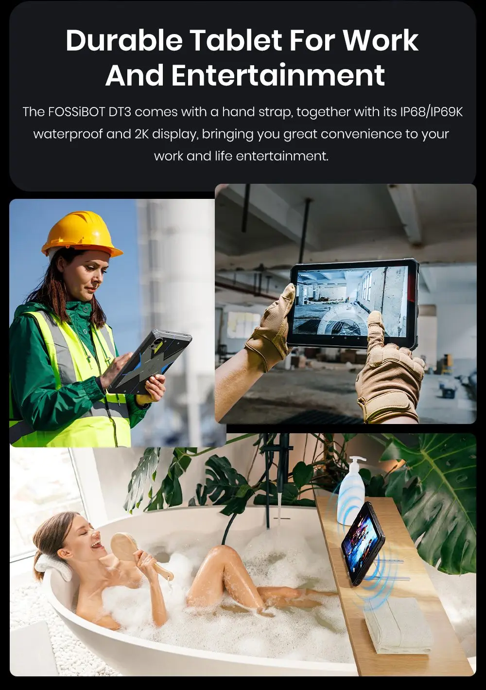 Fossibot Dt3 5g Rugged Tablet, Android 15, 10.4" Display, 12Gb Ram 256Gb Rom, Wifi 6, 66W Fast Charge, 64Mp+32Mp Camera, Nfc