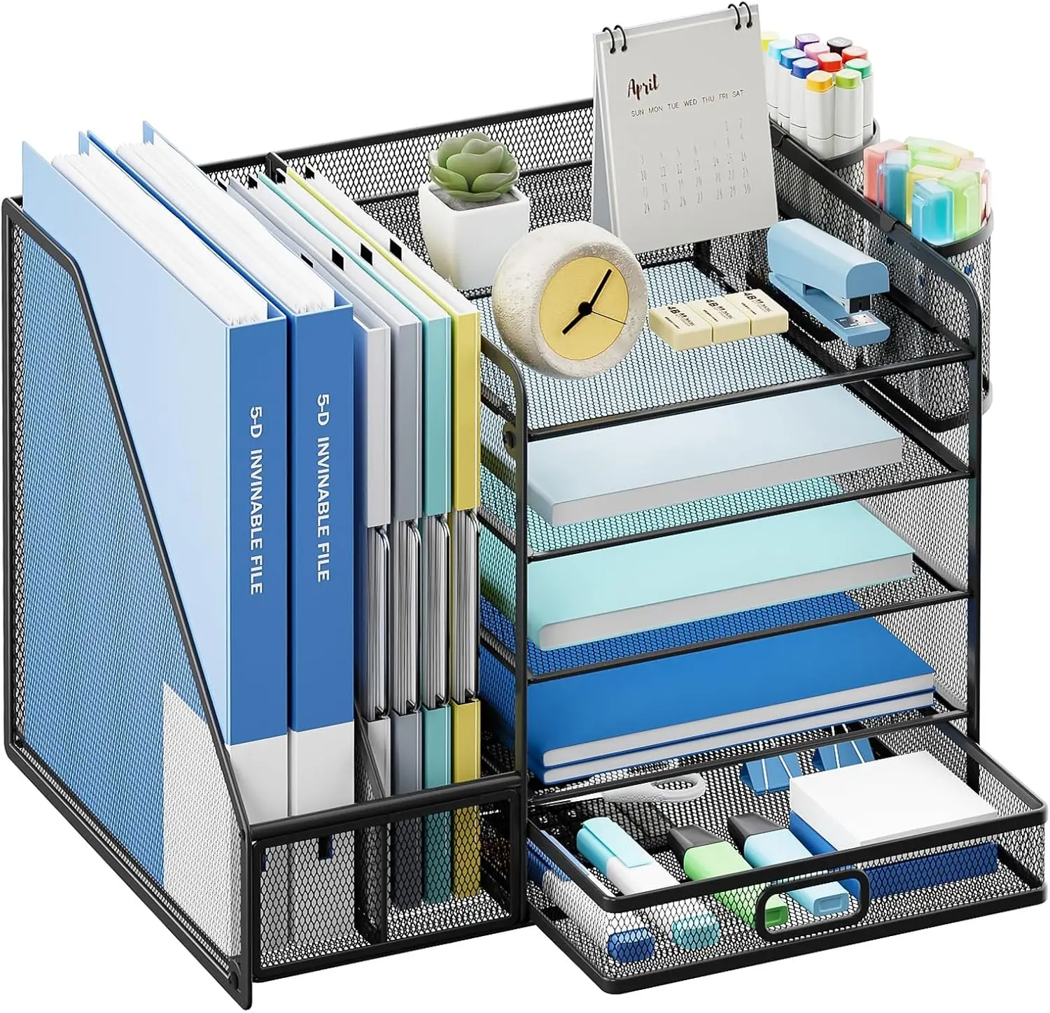 Desk Storage with Vertical Folder 4 Layer Mesh Letter Tray Desk Storage Desktop File Organizer