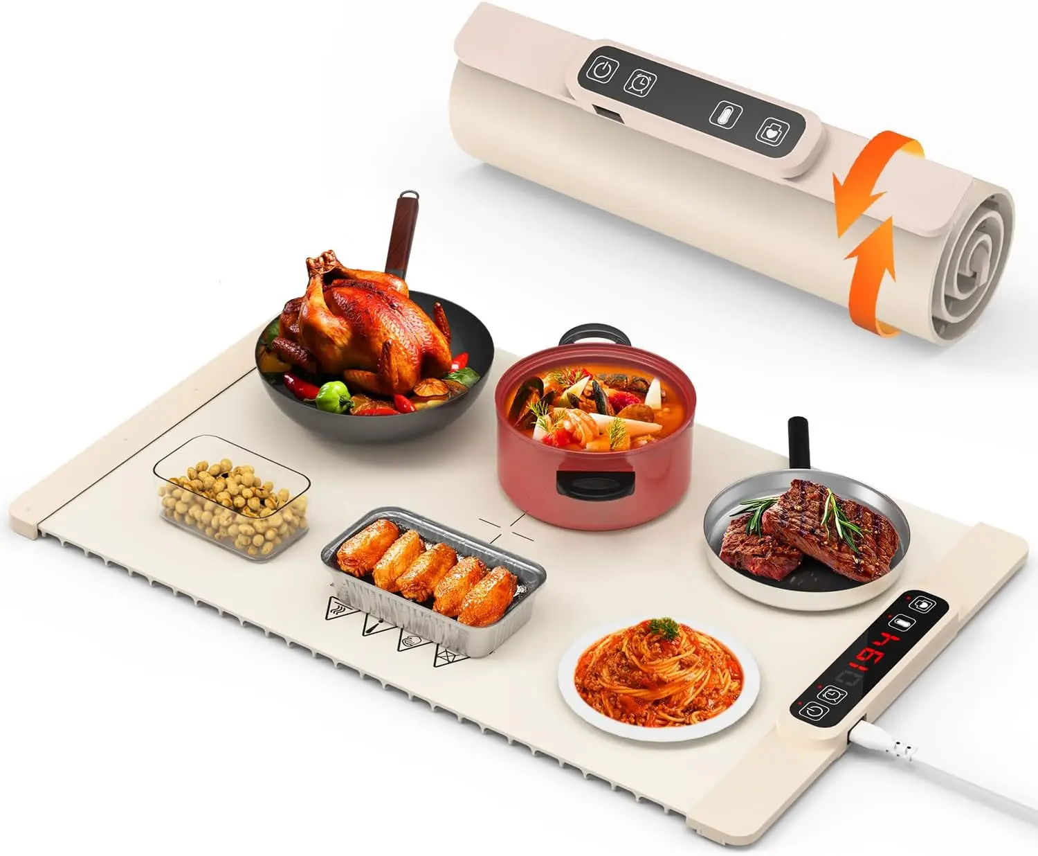 

Electric Warming Tray, Food Warming Mat with 5 Adjustable Temperature Control, Precise Heating Time