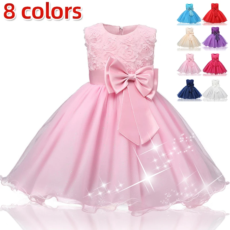 Baby Girls Dress Princess Party Dress  Flower Elegant Wedding Gown Big Bow Birthday Kids Dresses for Girls Children Tutu Dresses