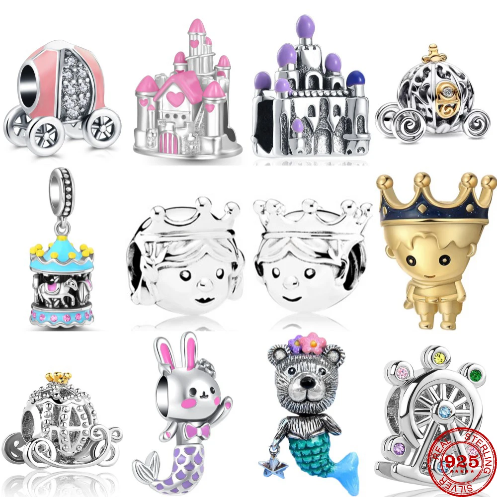 

2023 New 925 Sterling Silver Princess Prince Carriage Carousel Charms Beads Fit Original Pandora Bracelet DIY Fashion Jewelry