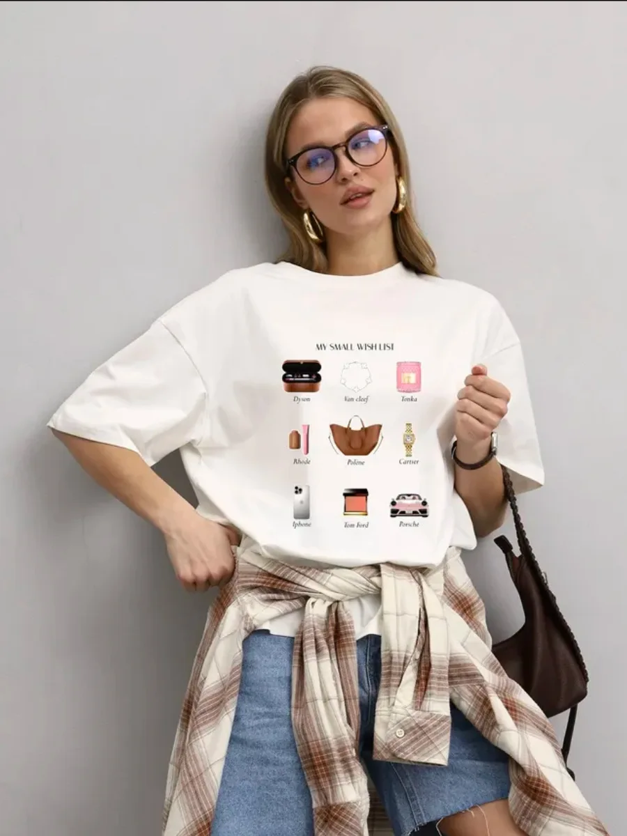 

Женская футболка оверсайз с короткими рукавами из 100% хлопка, лето 2026, нишевый дизайн, модная темпераментная модная футболка