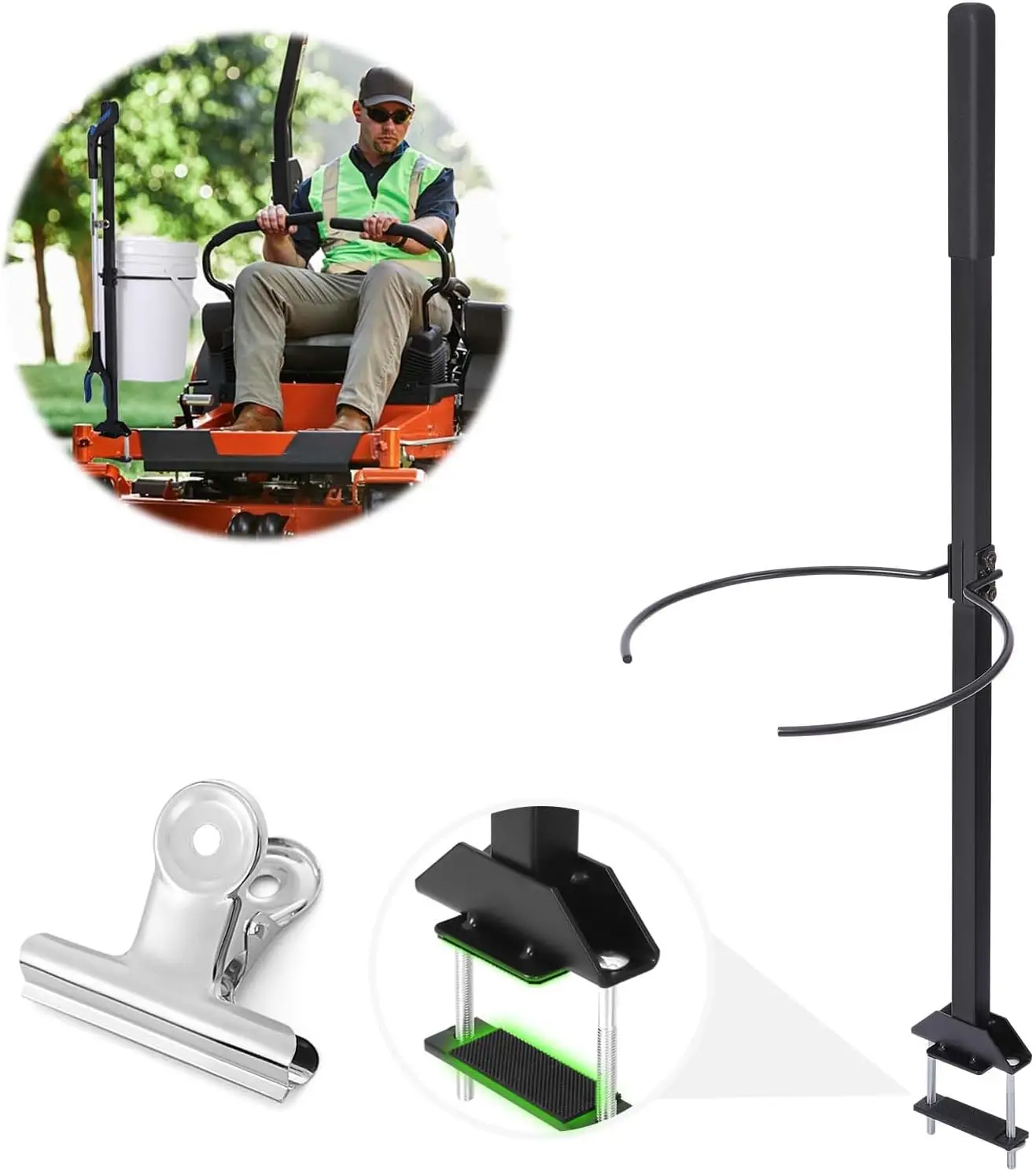 

Ручка косилки с нулевым поворотом и 5-галонным держателем ведра и зажимом для инструмента для чистки сада на открытом воздухе, черный