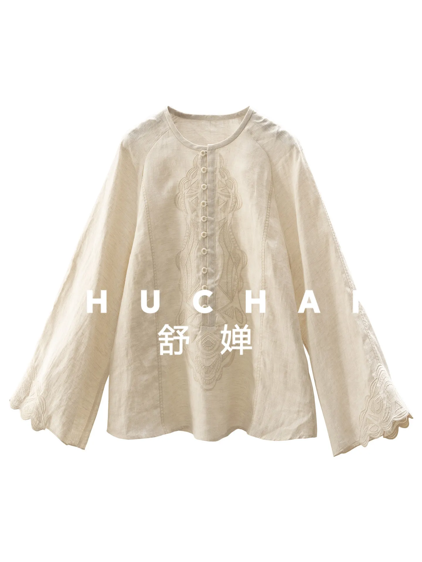 

Blouse Women Bohemia Embroidery 100 Linen Trumpet Sleeve Shirt Women's 25J2 Women Tops Blouses for Women Fashion