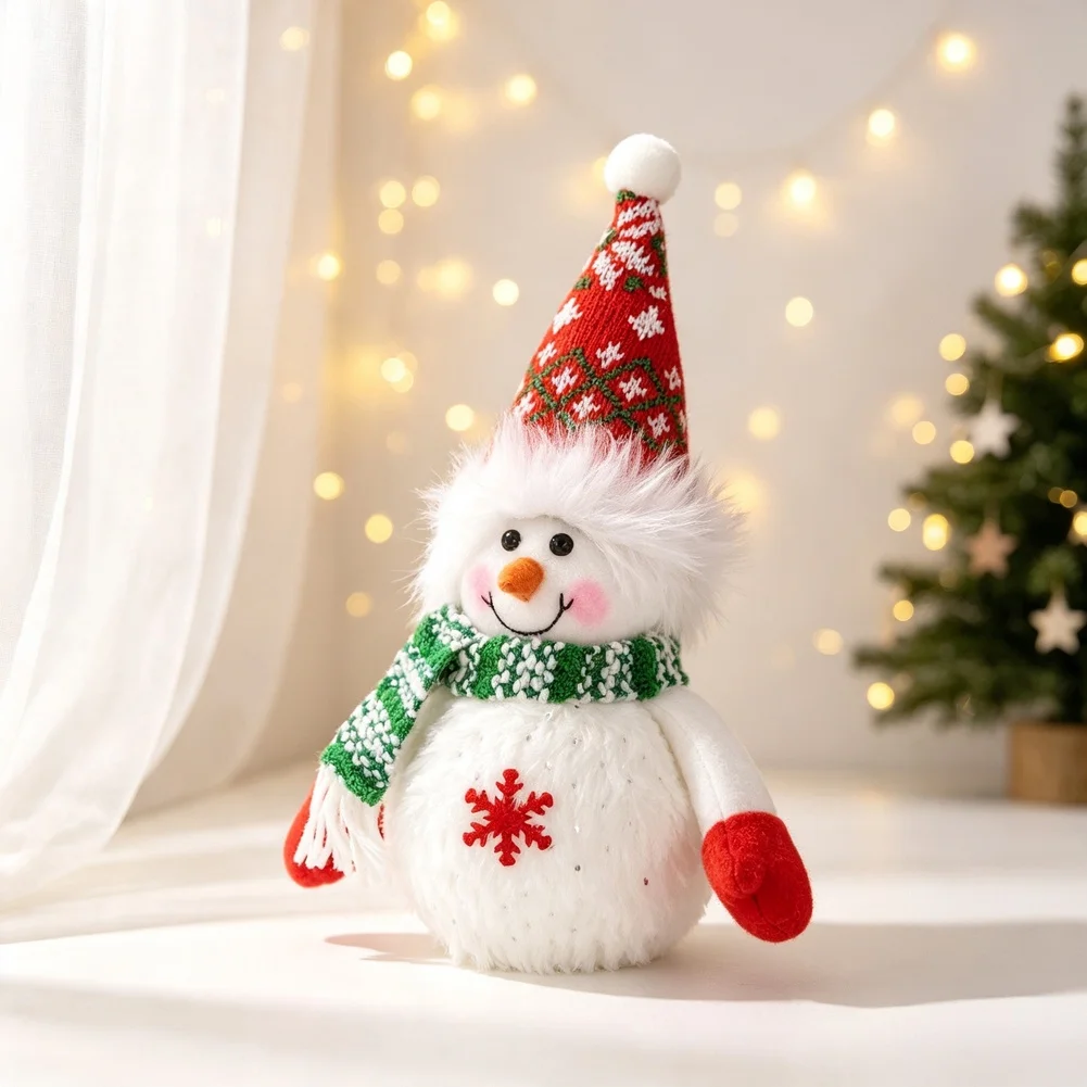 Warm LED Light Up Snowman Plush Ornament Soft Christmas Tree Decoration For Home Party Tabletop Display 25cm