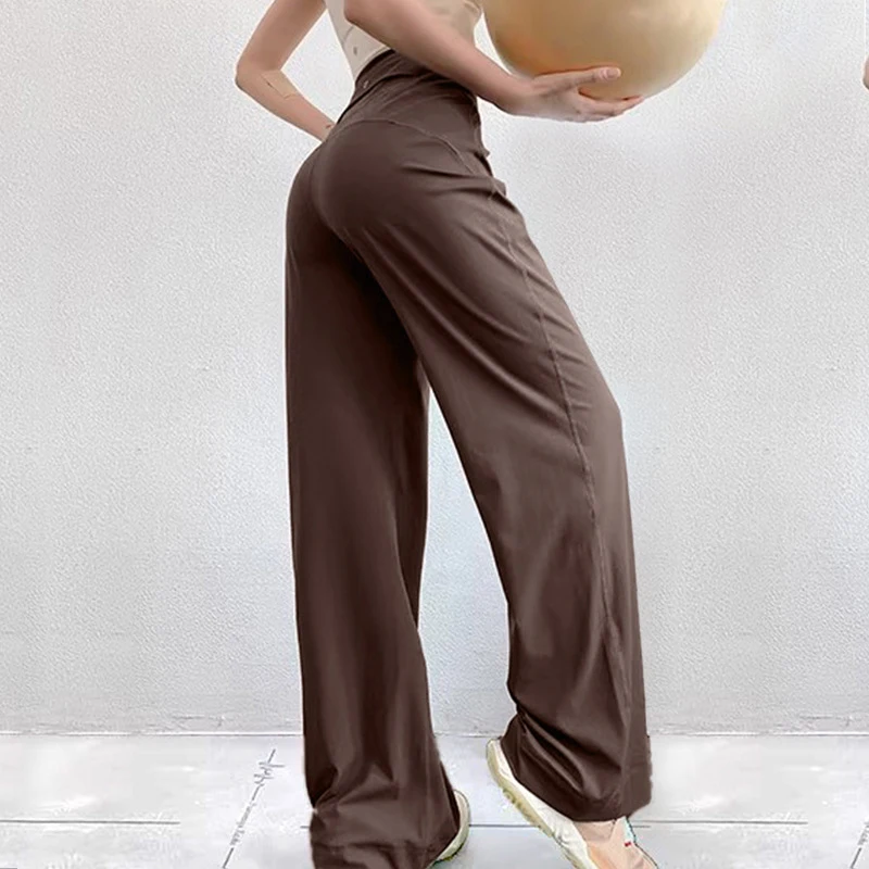 Wide Leg Yoga Pants High Waisted Tummy Control Lounge Trousers Booty Lift Flowy Pilates Athletic Activewear with Back Pocket