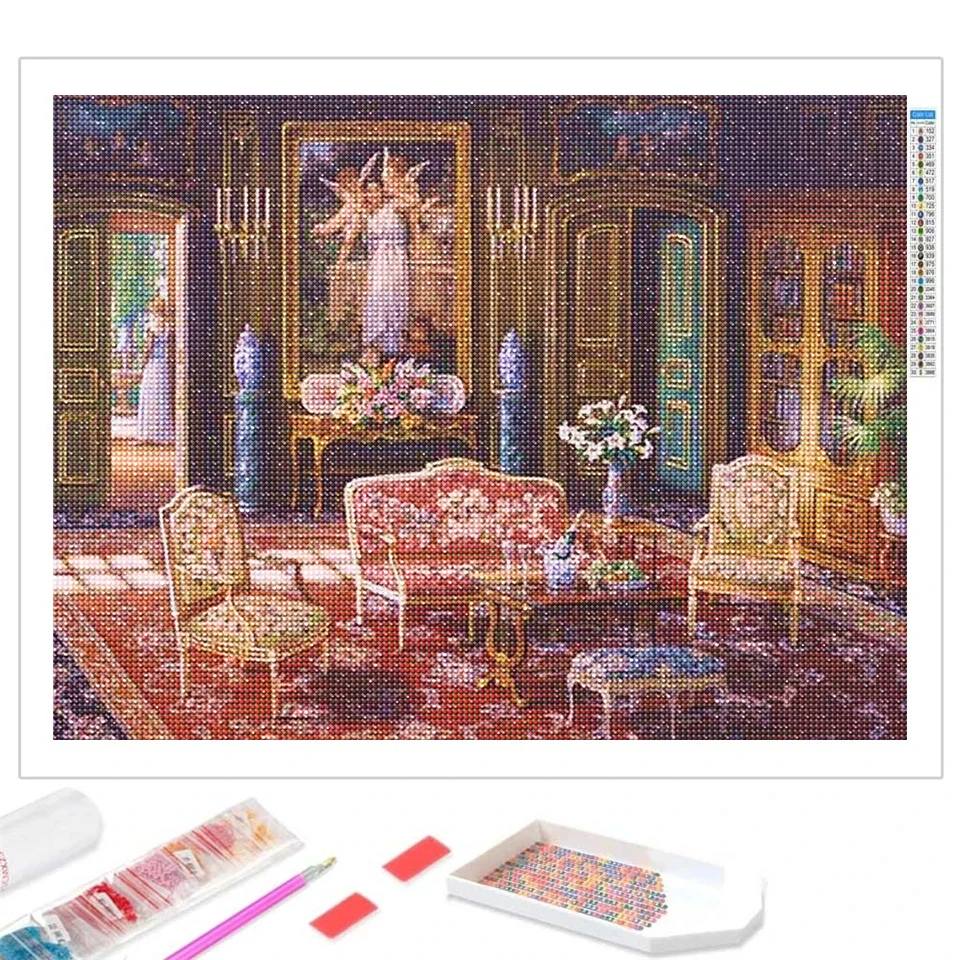 Full Diamond Mosaic AB Drill European Classic Indoor Landscape 5D Diamond Painting Embroidery Home Creative Hobby Decoration Art