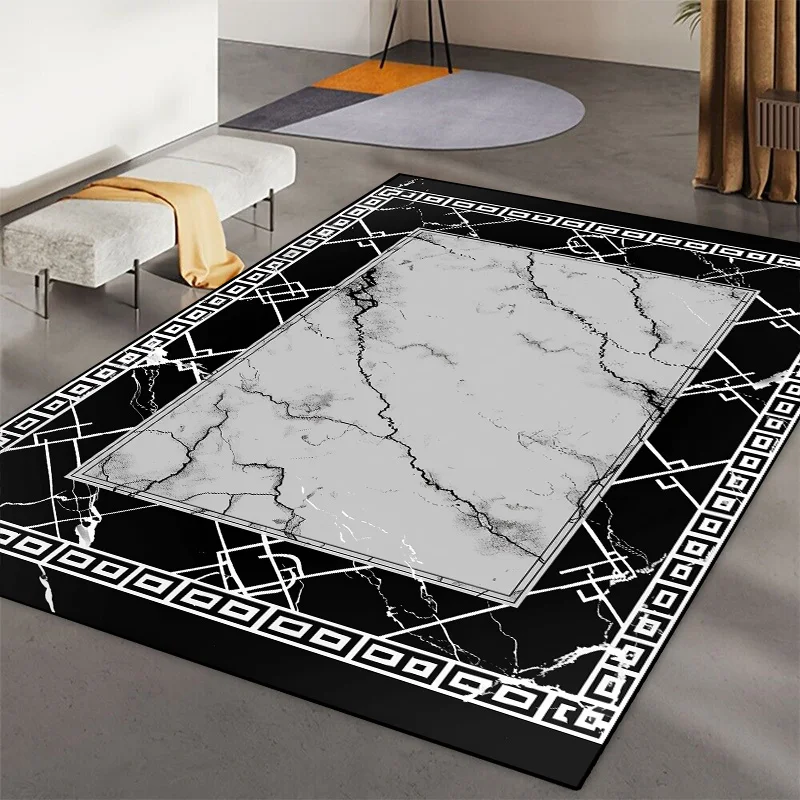 Alfombra de mármol con textura europea para sala de estar, tapete de lujo moderno para decoración del hogar, sala de estar, área de sofá, antideslizante, lavable, entrada